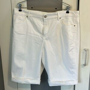 $75 Chico's White cotton-blend 
Denim Shorts. So Slimming Girlfriend